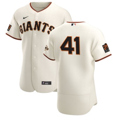 San Francisco Giants #41 Wilmer Flores Men's Nike Cream Home 2020 Authentic 20 at 24 Patch Player MLB Jersey